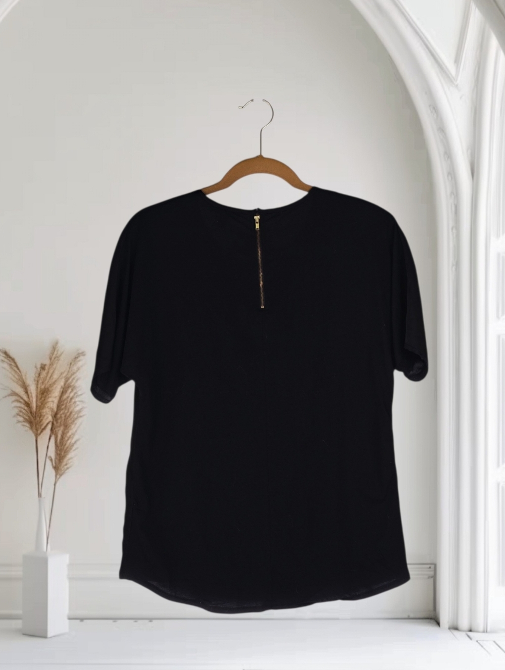 J. Crew Zipper Back Silky Short‎ Sleeve Black Top Size XS